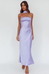 Damsel Reverse Halter Maxi Dress Satin Lilac