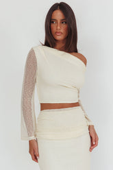 Alivya Asymmetric Shoulder Crop Top Butter