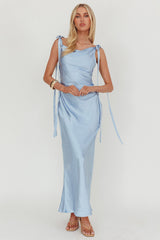 Glory Day Tied Shoulder Cowl Maxi Dress Ice Blue