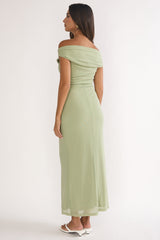 Lyssia Off-Shoulder Waist Sash Maxi Dress Sage