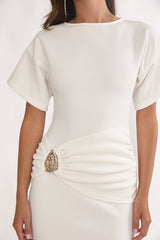 Briona Short Sleeve Buckle Maxi Dress White