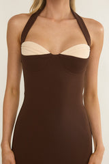 Briela Halter Bustier Maxi Dress Chocolate