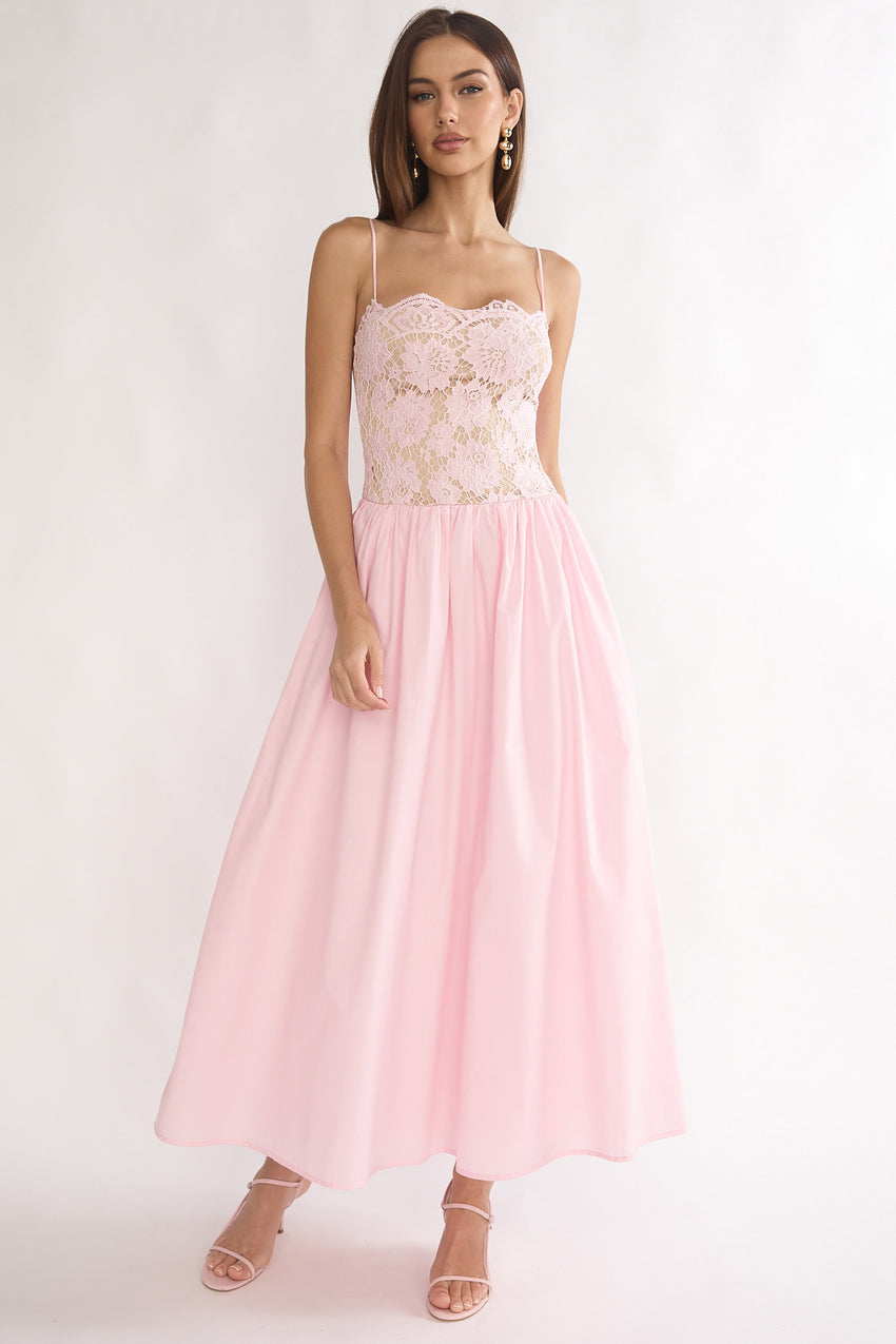 She's A Lady Lace Bodice Maxi Dress Pink