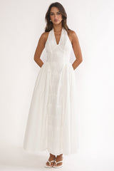 Talirosa Embroidered Halterneck Maxi Dress White