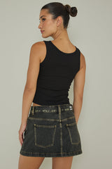 Recess Thick Strap Ribbed Top Black