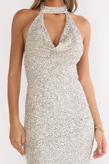 Sky Of Diamonds Backless Midi Dress Sequin Silver