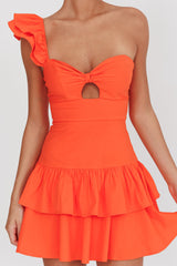 Tea Time One Shoulder Ruffle Mini Dress Tangerine