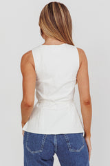 Ocean Waves Square Neck Top White