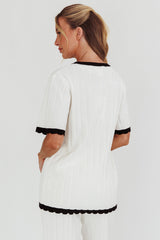 Liloh Contrast Trim Ribbed Knit Top White