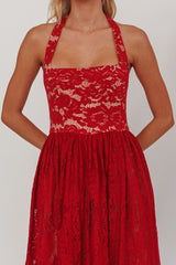 Hendrix Halterneck A-Line Lace Maxi Dress Cherry