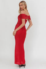 Silver Moon Off-Shoulder Maxi Dress Cherry