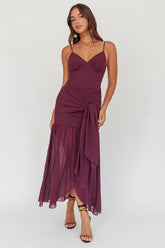 Floating Waist Sash Maxi Dress Plum