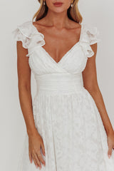 Lola Ruffle Shoulder Maxi Dress Textured White