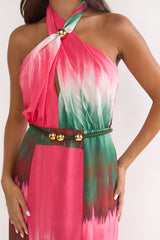 Elaina Rope Waist Halter Maxi Dress Fuchsia