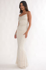 Emillia Strappy Open Back Maxi Dress Sequin Ivory