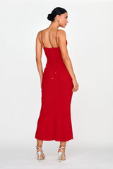 Teava Laced Waist Maxi Dress Red