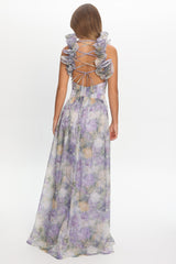 Lys Lace-Up Back Maxi Dress Print Lavender