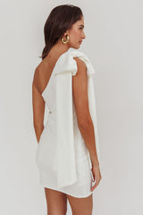 Earned It One Shoulder Bow Mini Dress Ivory