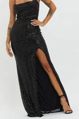Kerene Spit Sequin Maxi Dress Black