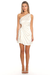 Glow Ray One-Shoulder Pleat Dress Champagne