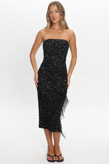 Events Tassel Trim Midi Dress Sequin Black