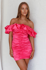 Carinne Off-Shoulder Ruched Mini Dress Doll Pink