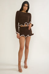Pailin Lettuce Edge Knit Top Brown