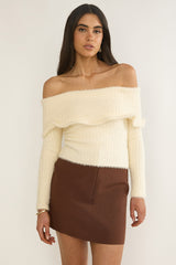 Orielle Wide Ruffle Off-Shoulder Top Cream