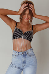 Showgirl Diamante Bra Crop Top Black