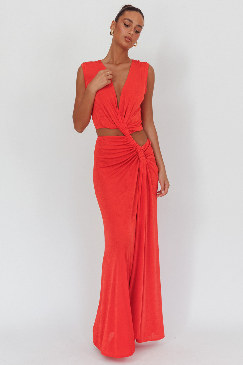 Mimosa Twist Waist Maxi Dress Coral