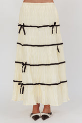 Tunnel Of Love Contrast Bow A-Line Maxi Skirt Natural