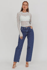 Not Shy Long Sleeve Lace Top Alice Blue