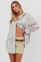 Like The Movies Striped Satin Shirt Light Blue