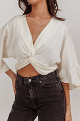 Rejoice Flounce Sleeve Knot Top Ivory