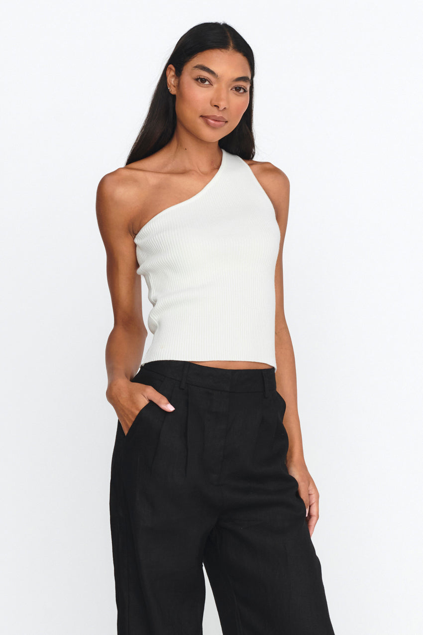 Channy One-Shoulder Ribbed Top White