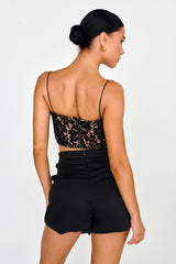 Love Wild Satin & Lace Crop Top Black