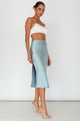 Daze Satin Midi Skirt Light Blue
