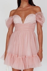 Pixi Off-Shoulder Lace-Up Back Back Dress Pink
