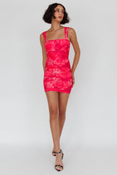 Daydreaming Ruched Mini Dress Floral Pink