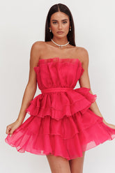 Bon Bon Tiered Chiffon Mini Dress Fuchsia