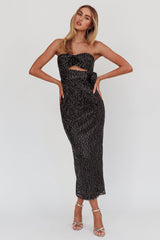 Calia Rose Accent Sequin Midi Dress Black