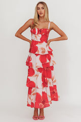 Provence Bloom Tiered Ruffle Floral Maxi Dress Blush
