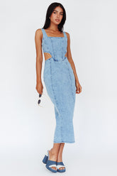 Kainani Cut-Out Waist Midi Dress Denim Blue