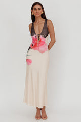 Cinders Tied Plunging Neckline Maxi Dress Flower Black