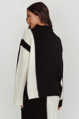 Eos Ribbed Mock Neck Knit Jumper Black Cream