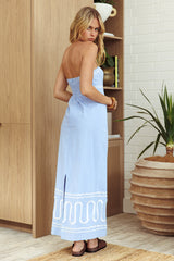 Jocasta Strapless Ric Rac Maxi Dress Blue