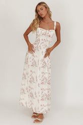 Seen The Light Tie Bust Maxi Dress Floral Cream/Pink