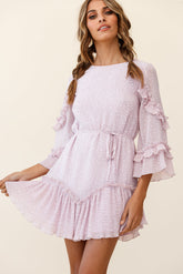 Yours Sincerely Three-Quarter Sleeve Accordion Pleat Dress Speckle Print Pink