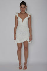 Kianna Ruffle Strap Lace Mini Dress White