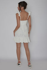 Kianna Ruffle Strap Lace Mini Dress White